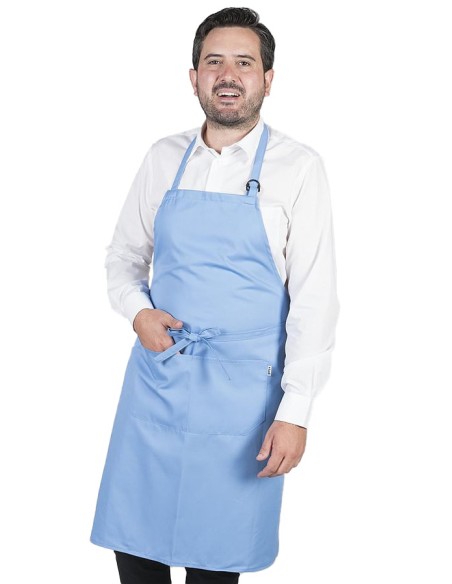 DELANTAL CON PETO Y BOLSILLOS AZUL CELESTE