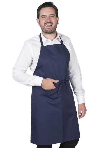 DELANTAL CON PETO Y BOLSILLOS AZUL MARINO