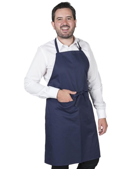 DELANTAL CON PETO Y BOLSILLOS AZUL MARINO