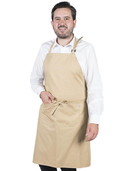 DELANTAL CON PETO Y BOLSILLOS BEIGE