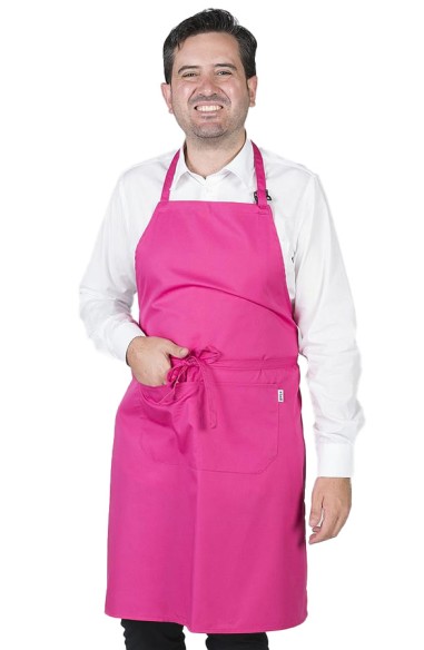 DELANTAL CON PETO Y BOLSILLOS FUCSIA