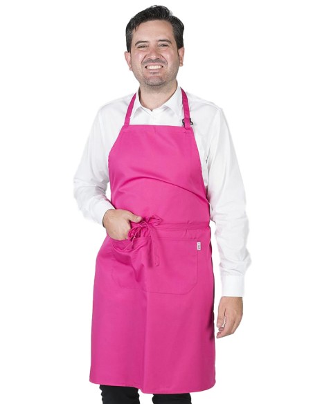 DELANTAL CON PETO Y BOLSILLOS FUCSIA