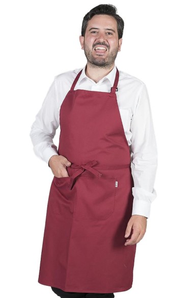 DELANTAL CON PETO Y BOLSILLOS GRANATE