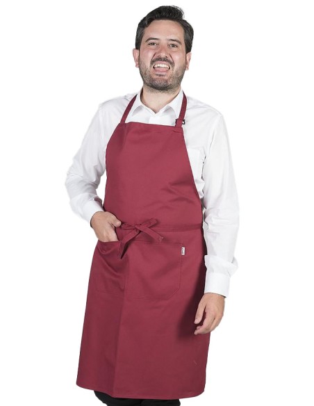 DELANTAL CON PETO Y BOLSILLOS GRANATE