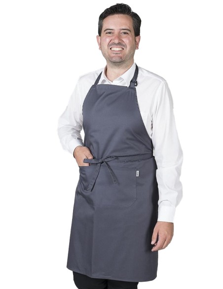DELANTAL CON PETO Y BOLSILLOS GRIS MARENGO
