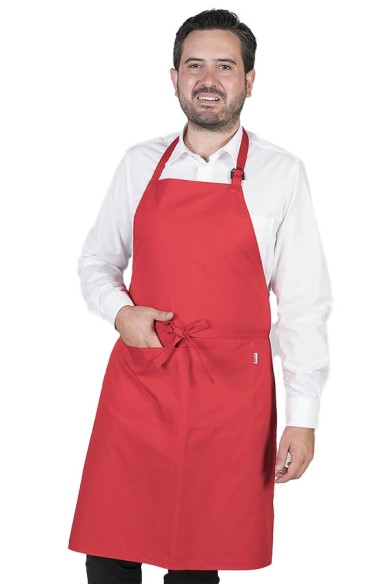 DELANTAL CON PETO Y BOLSILLOS ROJO