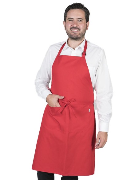 DELANTAL CON PETO Y BOLSILLOS ROJO