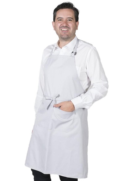 DELANTAL CON PETO Y BOLSILLOS GRIS PERLA
