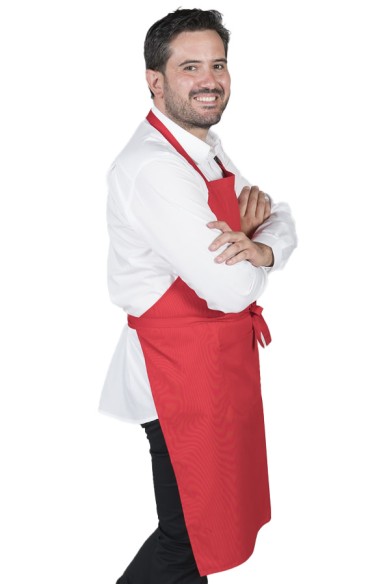 DELANTAL CON PETO Y BOLSILLOS ROJO