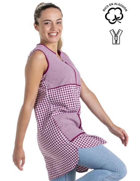 VESTITO MAESTRA SENZA MANICHE QUADRI MELANZANA