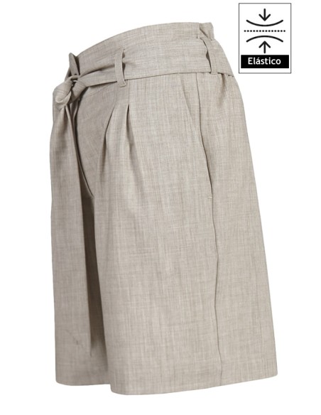 BERMUDA MUJER BEIGE CON LAZO