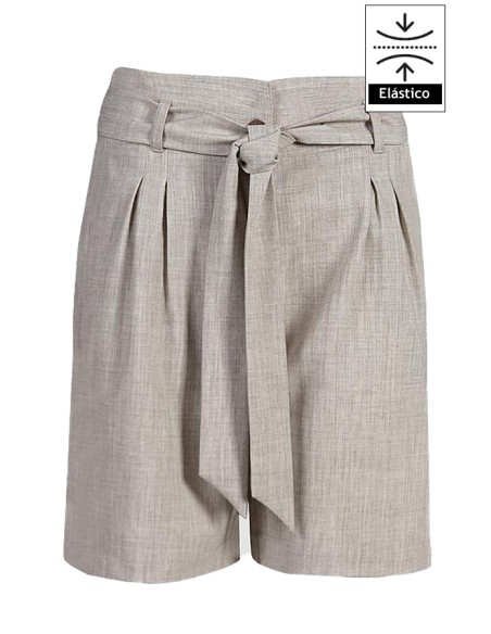 BERMUDA MUJER BEIGE CON LAZO