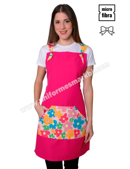 GREMBIULE FUCSIA CON TASCA A FIORI COLORATI