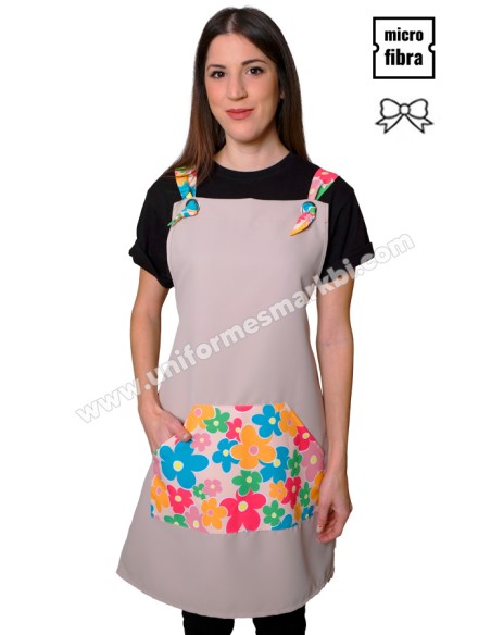 GREMBIULE FIORI DI COLORI BEIGE