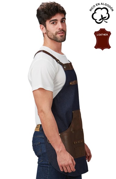 GREMBIULE SALOPETTE DENIM E PELLE