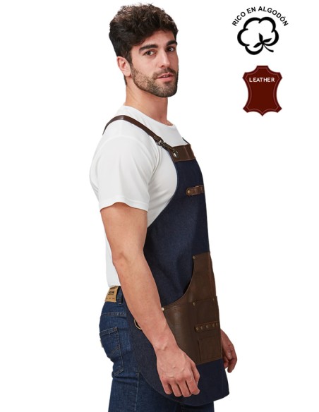 GREMBIULE SALOPETTE DENIM E PELLE