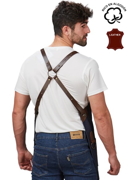 GREMBIULE SALOPETTE DENIM E PELLE