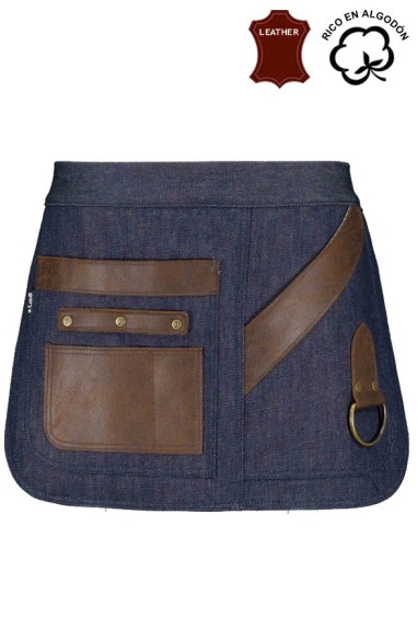 GREMBIULE CORTO DENIM E PELLE