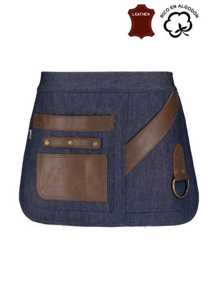 GREMBIULE CORTO DENIM E PELLE