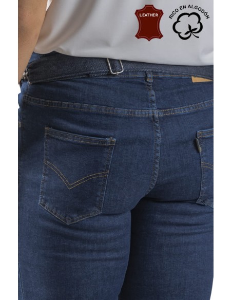 GREMBIULE CORTO DENIM E PELLE