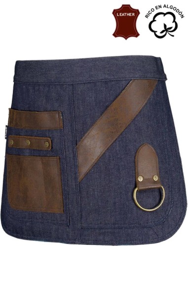 GREMBIULE CORTO DENIM E PELLE