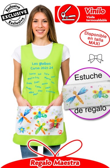 ESTOLA MAESTRA MARIPOSAS PISTACHO. REGALO MAESTRA