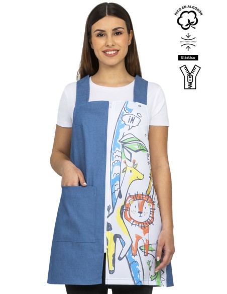PICHI MAESTRA DENIM DIBUJOS ANIMALES