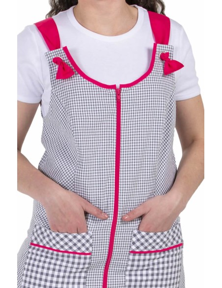 VESTITO VICHY GRIGIO CONTRASTO FUCSIA