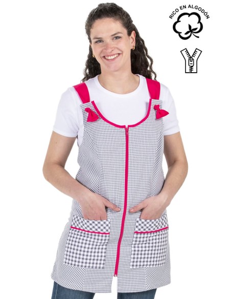 VESTITO VICHY GRIGIO CONTRASTO FUCSIA