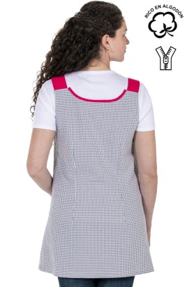 VESTITO VICHY GRIGIO CONTRASTO FUCSIA 2