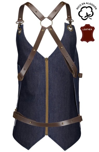 GILET UNISEX IN DENIM E PELLE KURUME