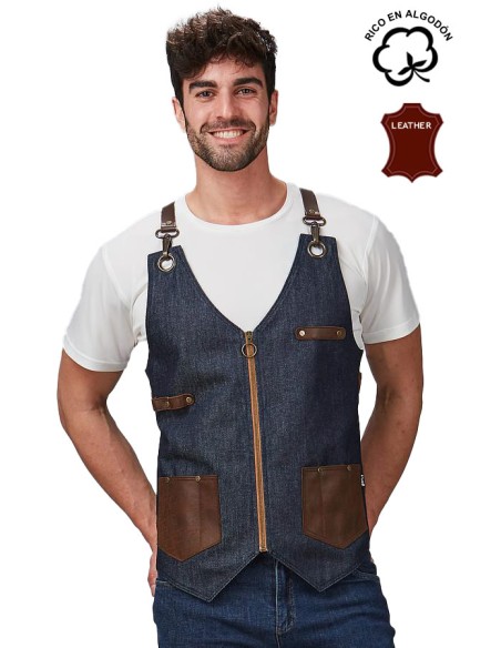 GILET UNISEX IN DENIM E PELLE KURUME