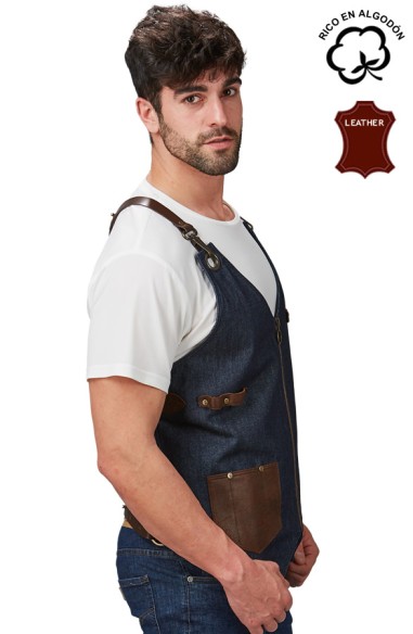 GILET UNISEX IN DENIM E PELLE KURUME