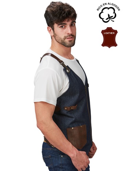 GILET UNISEX IN DENIM E PELLE KURUME