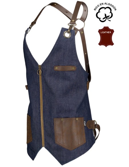 GILET UNISEX IN DENIM E PELLE KURUME