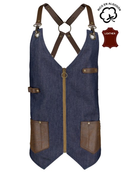 GILET UNISEX IN DENIM E PELLE KURUME