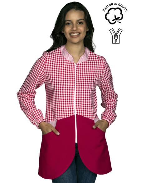 GREMBIULE MANICHE LUNGA VICHY ROSSO