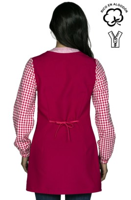 GREMBIULE MANICHE LUNGA VICHY ROSSO 2