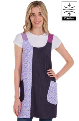 GREMBIULE DENIM FIORI LILLA...