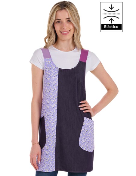 ESTOLA DENIM FLORES LILAS ESPALDA CRUZADA
