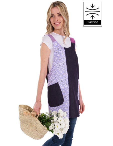 ESTOLA DENIM FLORES LILAS ESPALDA CRUZADA