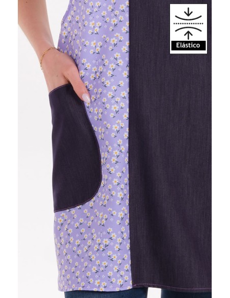 ESTOLA DENIM FLORES LILAS ESPALDA CRUZADA