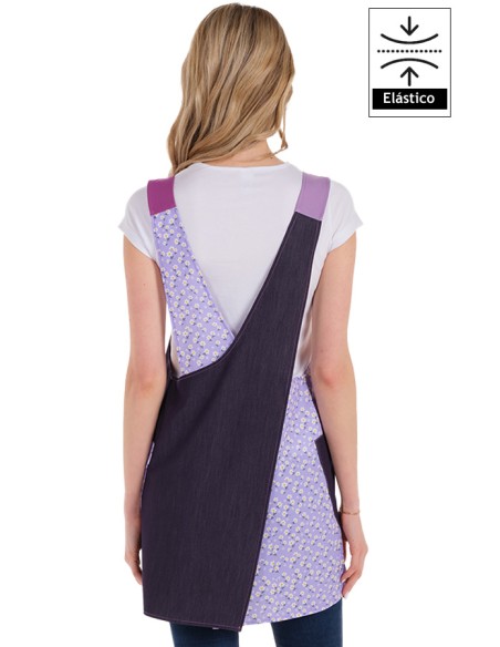 ESTOLA DENIM FLORES LILAS ESPALDA CRUZADA