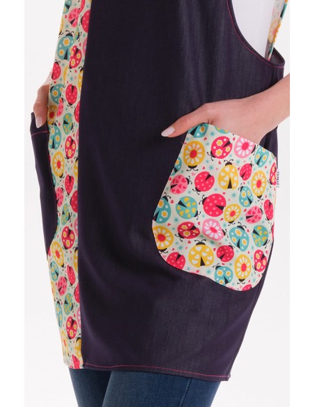 GREMBIULE DENIM FIORI COCCINELLE INCROCIARE INDIETRO