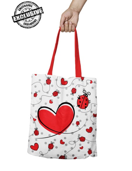 BORSA A MANO CON CUORE DI COCCINELLE
