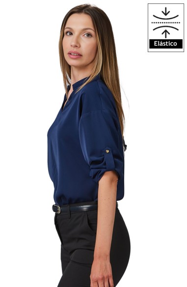BLUSA MUJER CON MANGA REGULABLE- azul marino - perfil