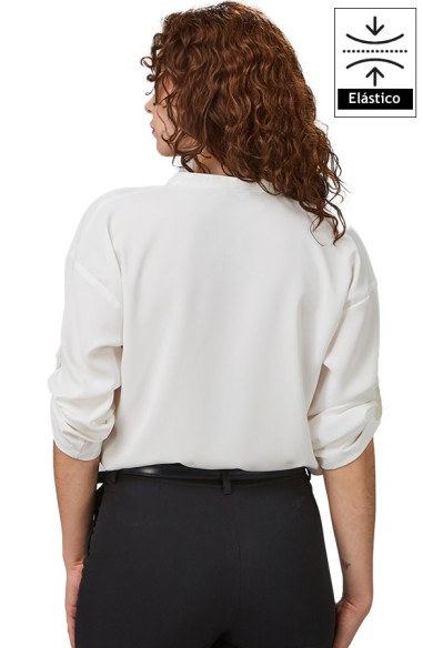 BLUSA MUJER CON MANGA REGULABLE- blanco- espalda