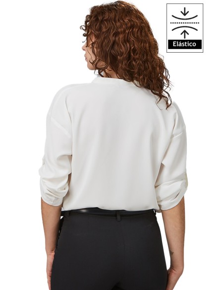 BLUSA MUJER CON MANGA REGULABLE- blanco- espalda