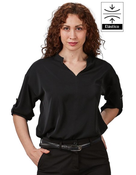 BLUSA MUJER CON MANGA REGULABLE- negro