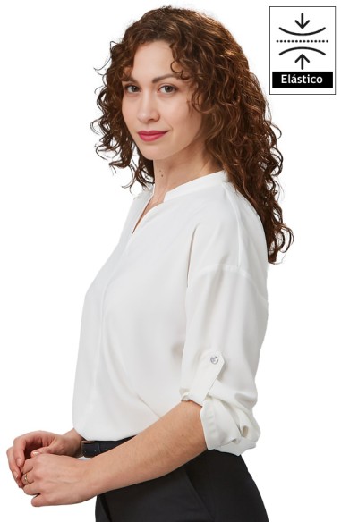 BLUSA MUJER CON MANGA REGULABLE- blanco